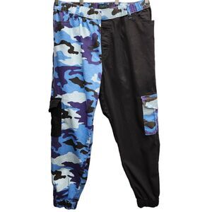 RUE21+ Jogger Cargo Pants Womens 1X Blue Camouflage Colorblock Gorpcore Casual